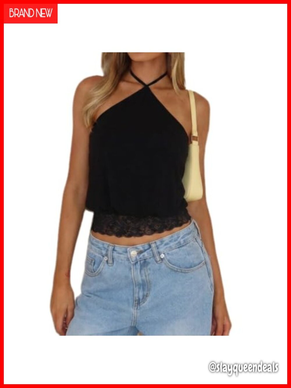 Women Y2K Lace Trim Halter Crop Top Cinched Waist Self Tie Open Back